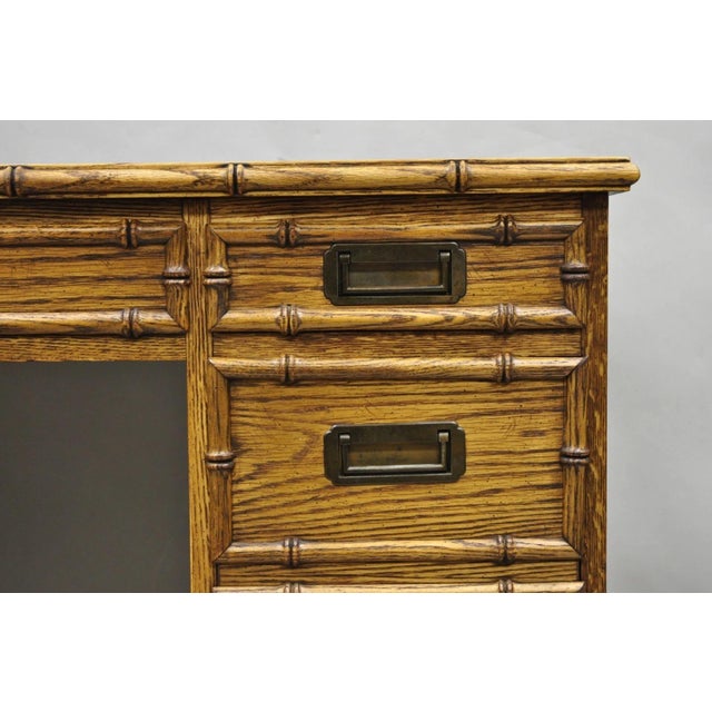 Sligh-Lowry Furniture Co. Vintage Hollywood Regency Faux Bamboo Campaign Style Kneehole Desk by Sligh For Sale - Image 4 of 17