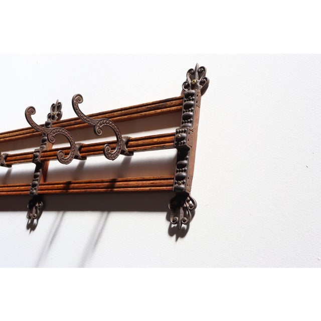 Brown Antique Victorian Style Oak and Cast Iron Coat Rack For Sale - Image 8 of 17