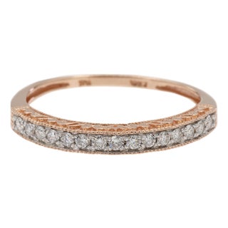 14k 585 Solid Rose Gold Engraving and Milgrain Natural Diamond Band Ring, Size 8 For Sale