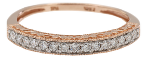 14k 585 Solid Rose Gold Engraving and Milgrain Natural Diamond Band Ring, Size 8