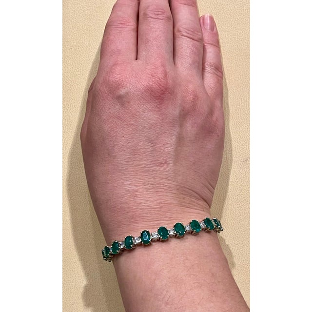 12 Carat Natural Emerald & Diamond Cocktail Tennis Bracelet 14 Karat White gold For Sale - Image 18 of 18