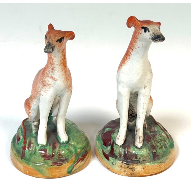 Pair of Victorian Staffordshire Pottery Seated Whippet Figures, Circa 1860 For Sale In West Palm - Image 6 of 13