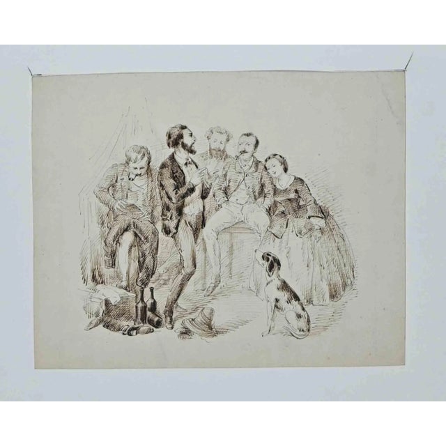 Alfred Grevin, Gathering, Original Drawing, Late-19th-Century For Sale - Image 3 of 3