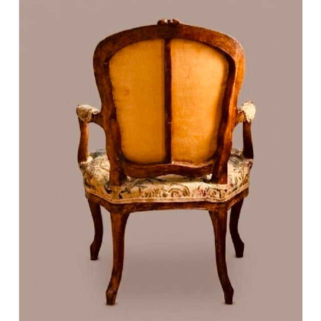 Pair of Early 19th Century French Louis XV Style Children's Armchairs, Aubusson Tapestry Fauteuils, Carved Walnut Cabriole Legs For Sale - Image 11 of 18