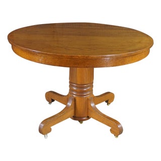 Antique American Classical Victorian Scrolled Oak Round Extendable Dining Table For Sale
