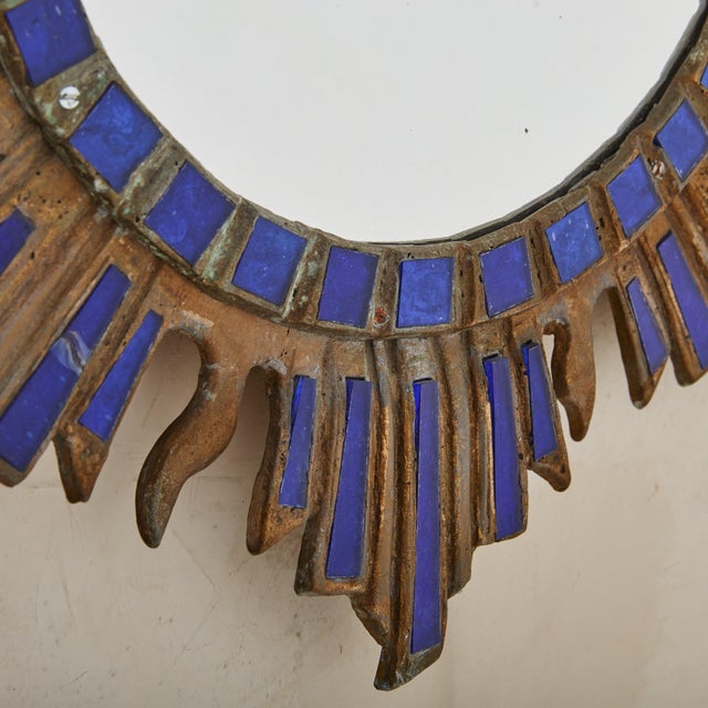 French Sunburst Blue Talosel Wall Mirror by Irena Jaworska, 1960s - 2 Available For Sale In Chicago - Image 6 of 10