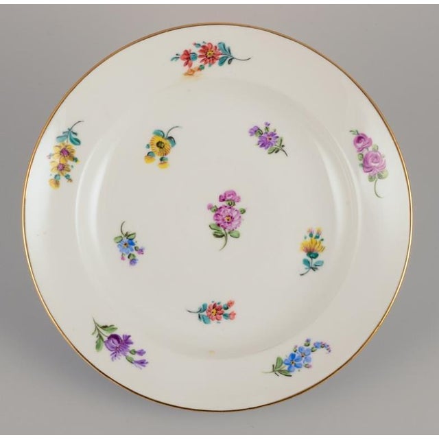 1920s Plates with Polychrome Flower Motifs with Gold Rim, Meissen, Germany, 1920s, Set of 6 For Sale - Image 5 of 9
