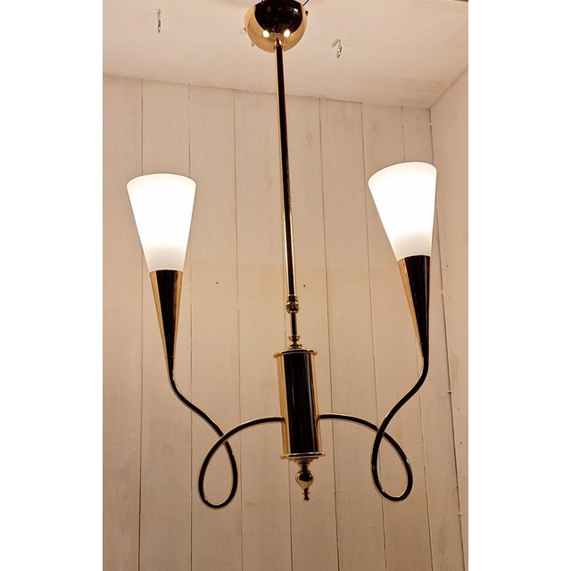 1990s Vintage Pendant Lamp with Gold-Colored Metal Frame and Opaque White Glass Shades, 1990s For Sale - Image 5 of 7