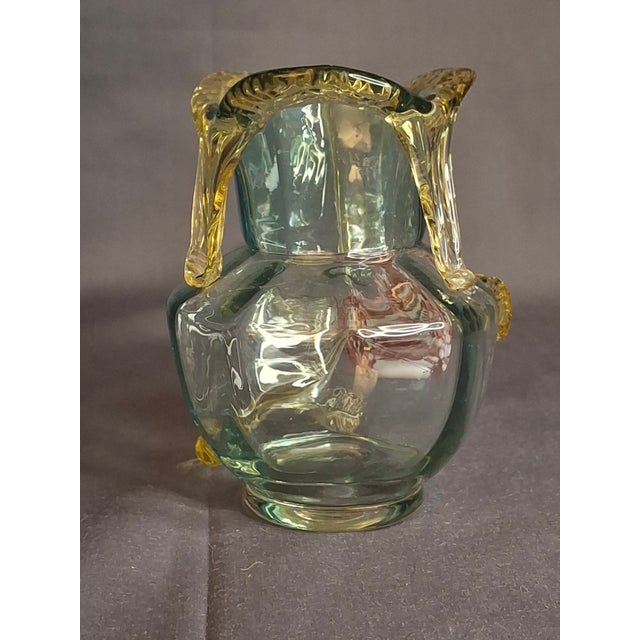 Transparent Rare Stevens & Williams Manganese Uranium Glass Bud Vase Applied Rose and Rigaree Feet C 1880 For Sale - Image 8 of 18