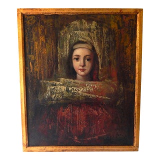 Mid 20th Century Roman Girl, Oil on Canvas by Furio Barcellini, Framed For Sale