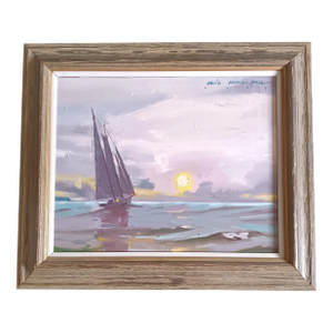 Schooner Sailing Into a Violet Sunset Oil Painting by David Beynon Pena