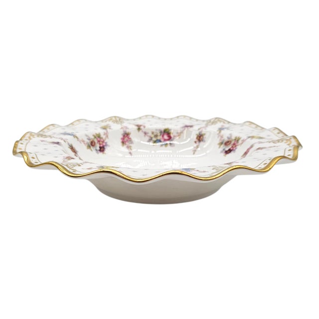 English Royal Crown Derby Antoinette Fine Bone China Rim Soup Bowl Royal England 8.75” For Sale - Image 3 of 9