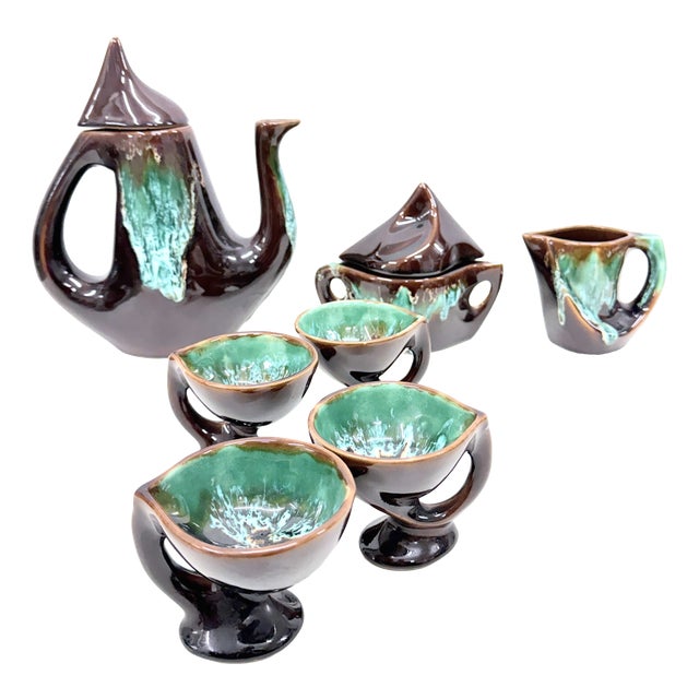 Studio Ceramic Tea Service from Vallauris, France, 1950s, Set of 7 For Sale
