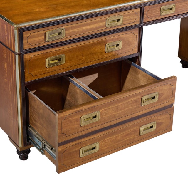 Baker Furniture Campaign Style Brass Handle Credenza For Sale - Image 9 of 12