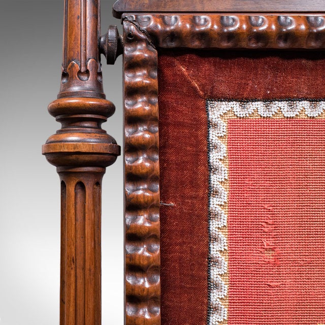 Antique Armorial Embroidered Panel Screen, Irish, Walnut, Needlepoint, Victorian For Sale - Image 9 of 12