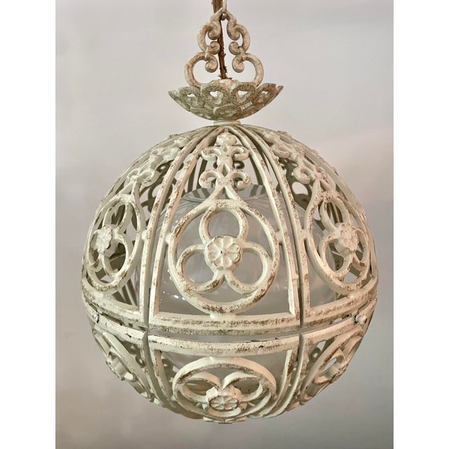 Mid-Century White and Gold Metal Filigree Sphere Pendant Light | Chairish