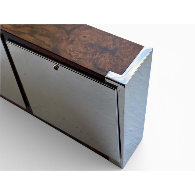 2000 - 2009 Linley Walnut Burl and Chrome Dual-Time Desk Clock, 2005 For Sale - Image 5 of 18