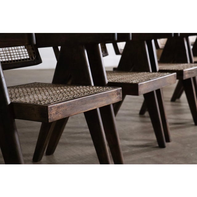 Wood Office Cane Chairs from Pierre Jeanneret, India, 1950s, Set of 8 For Sale - Image 7 of 18