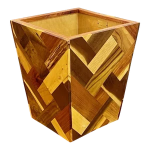 Mid Century Multi Wood Patch Work Waste Can
