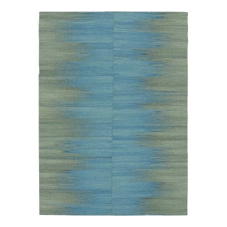 Rug & Kilim’s Contemporary Kilim in Blue and Green Stripes and Geometric Patterns For Sale