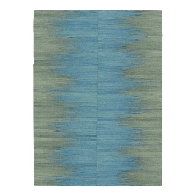 Rug & Kilim’s Contemporary Kilim in Blue and Green Stripes and Geometric Patterns For Sale