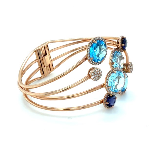 Contemporary Effy, Blue Topaz, Iolite and Diamond Cuff Bracelet, 14k Rose Gold For Sale - Image 3 of 5