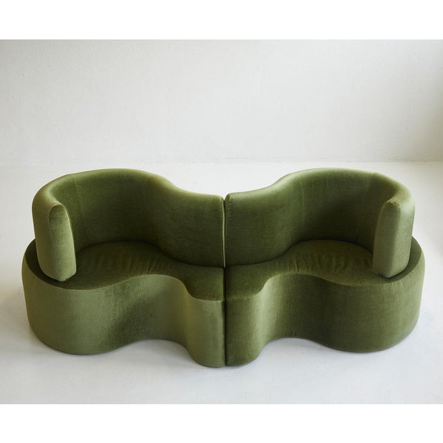 Cloverleaf Sofa in Prada Green Velvet by Verner Panton for Verpan, Denmark, 2000s, Set of 2 For Sale - Image 3 of 13