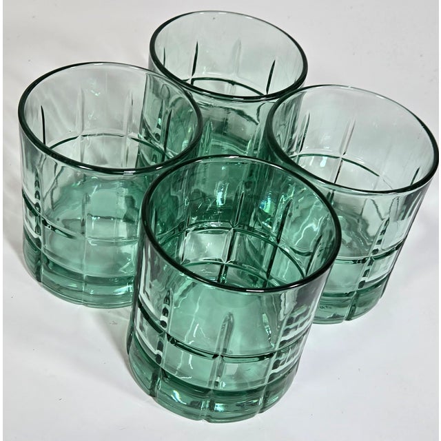 Sea Glass Green Cut Glass Lowballs- Set of Four For Sale - Image 9 of 12