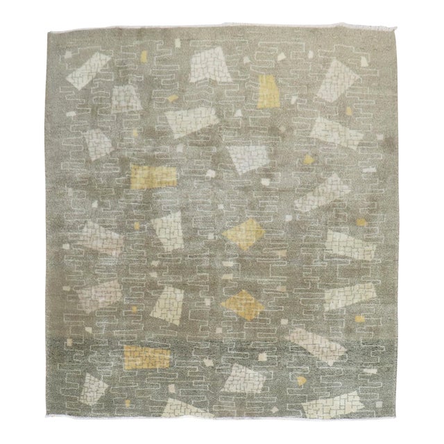 Mid 20th Century Zabihi Collection Turkish Zeki Muren Deco Square Rug - 7' x 7'6" For Sale