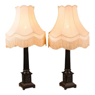 Pair of Vintage English Bronzed Corinthian Lamps For Sale