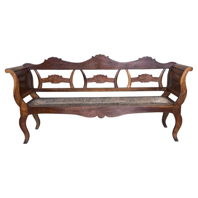 20th Century Catalan Bench in Walnut With Caned Seat For Sale - Image 9 of 9