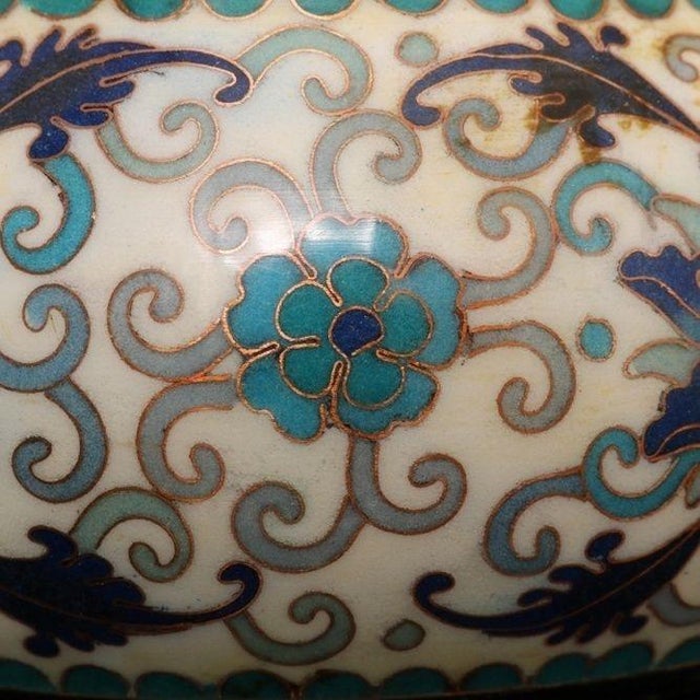 Late 20th Century Cloisonné Enamel Floral Censer With Pierced Bronze Lid For Sale - Image 9 of 9