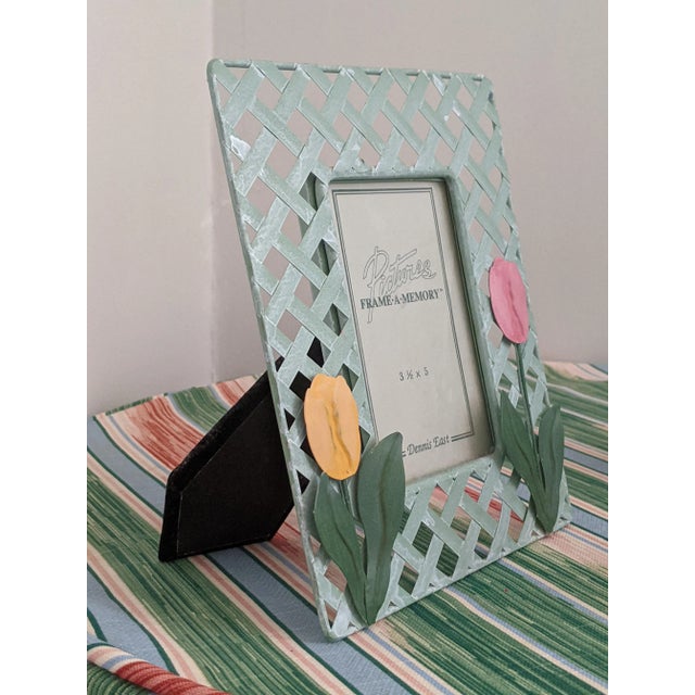Shabby Chic Vintage Trellis Lattice Tulip Tole Picture Frame For Sale - Image 3 of 11