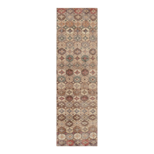 Vintage Turkish Runner in Brown With Colorful Geometric Medallions - Rug & Kilim For Sale