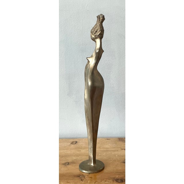 Metal Vintage Brass Abstract Figurative of Woman For Sale - Image 7 of 12