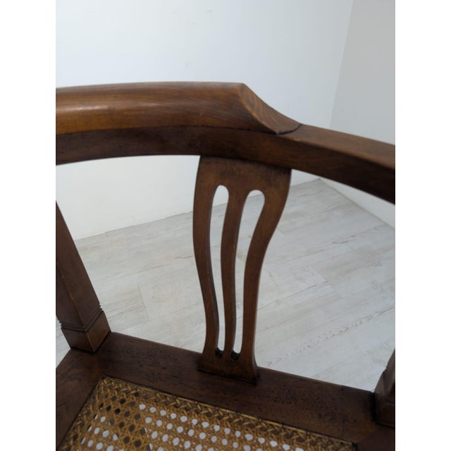 Art Nouveau Corner Oak Armchair with Raffia, 1920s For Sale - Image 6 of 15
