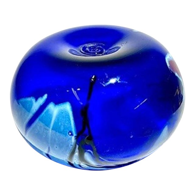 Studio Art Glass Cobalt Oil Lamp Measures 5"Wide Artist Signed 1990-2000s For Sale