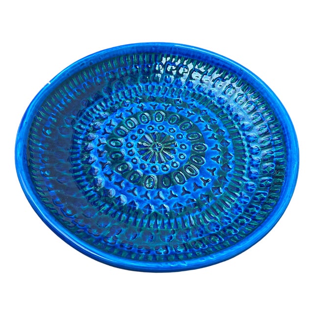 Large Mid-Century Italian Rimini Blu Pottery Wall Plate by Aldo Londi for Bitossi, 1960s For Sale