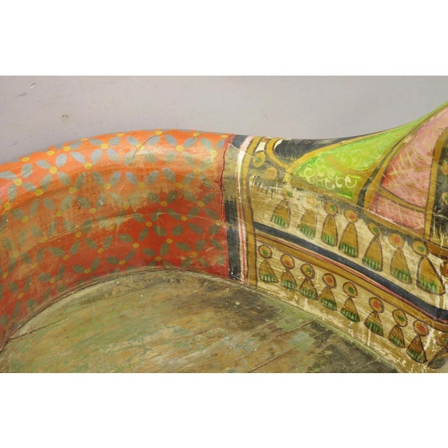 Vintage Figural Primitive Solid Carved Wood Red & Green Horse Bench Seat Chair For Sale In Philadelphia - Image 6 of 12