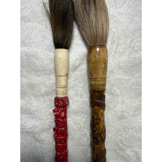19th. Centery Two Antique Vintage Chinese Scholars Archaistic Calligraphy Brushes For Sale - Image 9 of 12