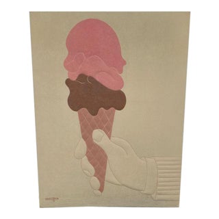 1970s Vintage Ron Brejtfus & Susan Caffrey Double Dip Ice Cream Cone Textile Wall Art For Sale