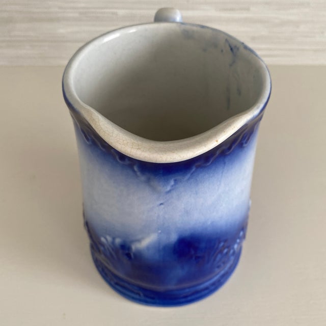 Farmhouse Antique Red Wing Stoneware Flow Blue Pitcher For Sale - Image 3 of 12