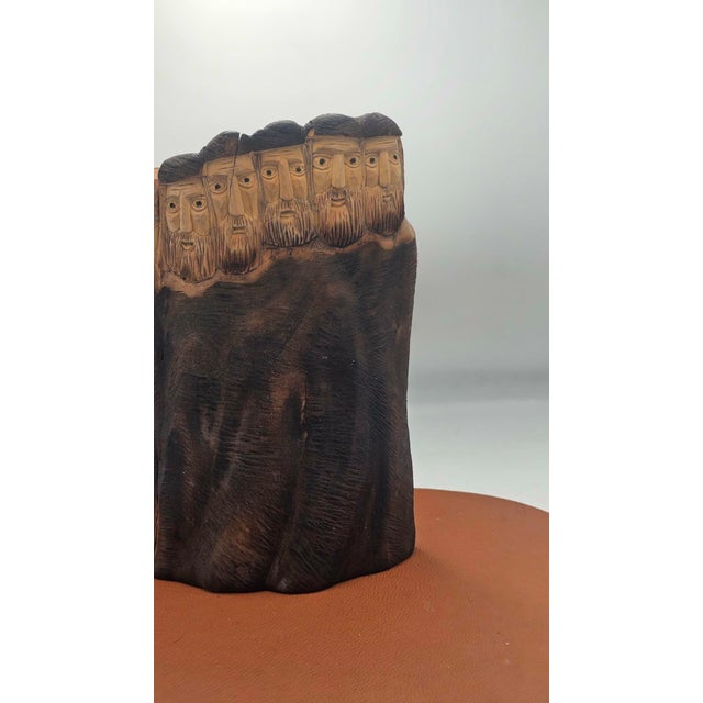 Wooden sculpture, group of 6 Jews, vintage, 1950s-1970s, dimensions: height 26.5 cm, width 18 cm, depth 7.3 cm.