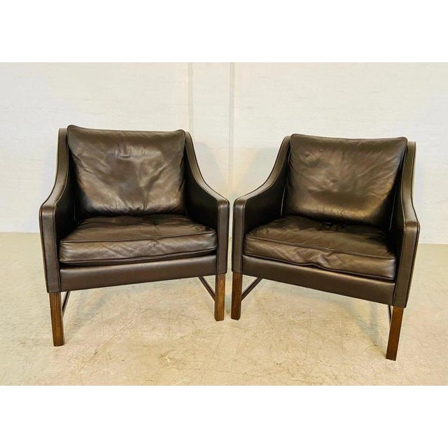 Vintage Scandinavian Fredrik Kayser Brown Leather Lounge Chairs, 1960s, Set of 2 For Sale - Image 3 of 18