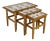 Oak Ceramic Tile-Top Nesting Tables Set of 3 Brown Scenic Windmill Motif Vintage For Sale