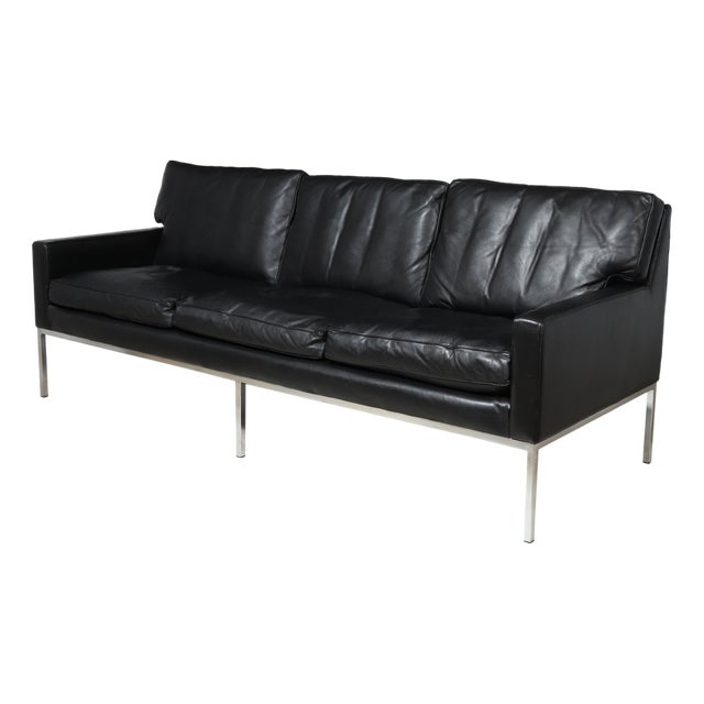 Mid-Century Modern Black Leather Sofa, 1970 For Sale