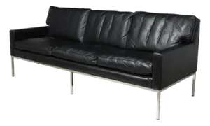 Mid-Century Modern Black Leather Sofa, 1970