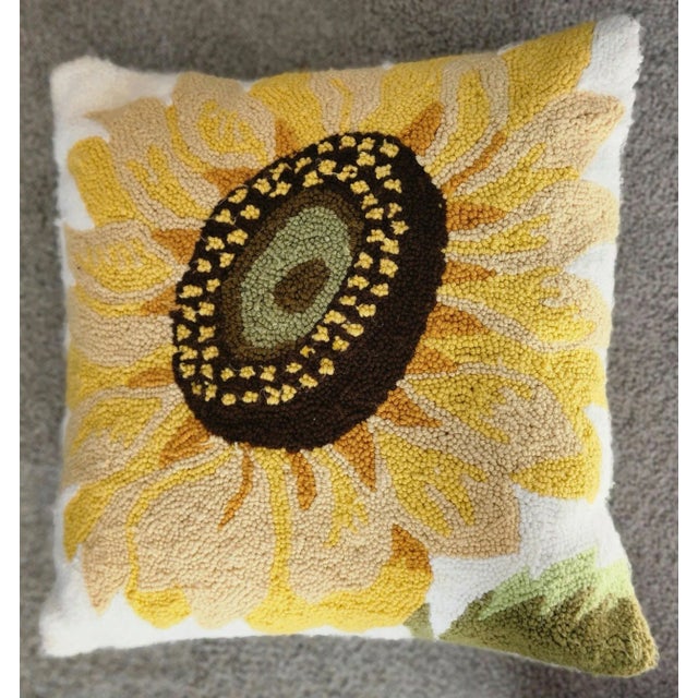 Vintage Hand Hooked Oversized Sunflower Pillow For Sale - Image 4 of 4