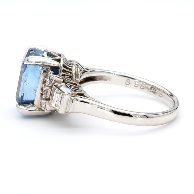 Metal 2.51 Carat Oval Blue Sapphire & Mixed Diamond Platinum Filigree Ring, Size 4 For Sale - Image 7 of 12