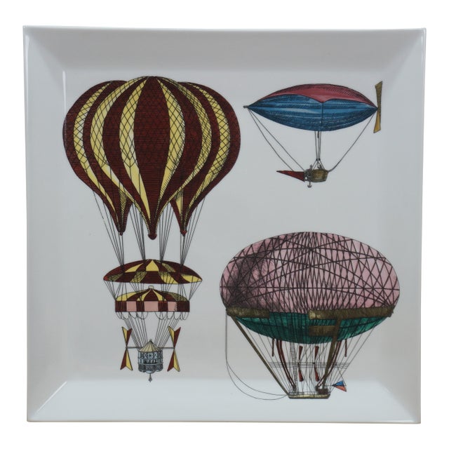 Piero Fornasetti Milano Italy Porcelain Palloni n.2 Hot Air Balloons Tray For Sale